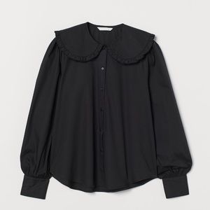 HM Large-collared Blouse in Black, size M, good as new, 100% Cotton